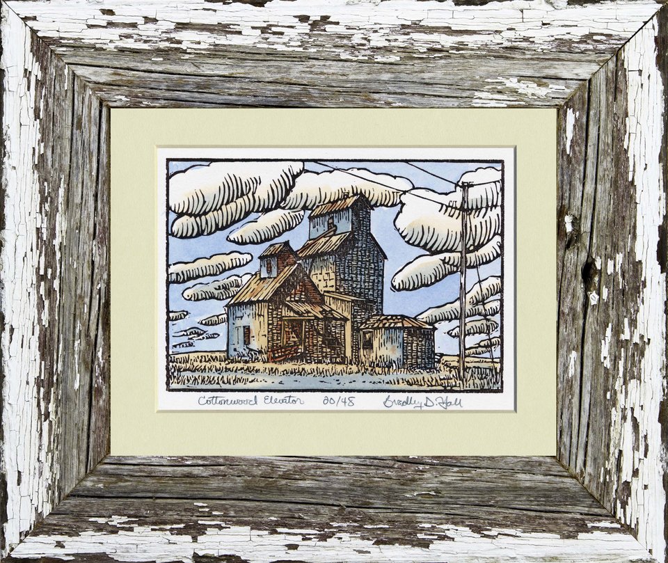 Hand painted linoleum block print